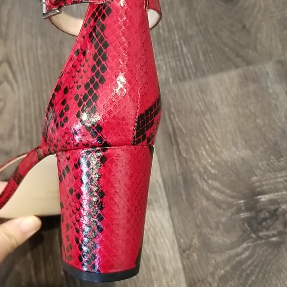 👠 NINE WEST Red Snake Ankle Strap Heeled Sandal - Picture 7 of 7